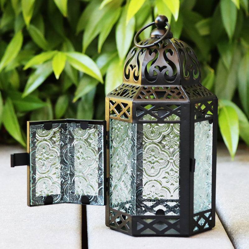 Moroccan Candle Lantern Set for Patio or Porch Bungalow Rose Color Clear